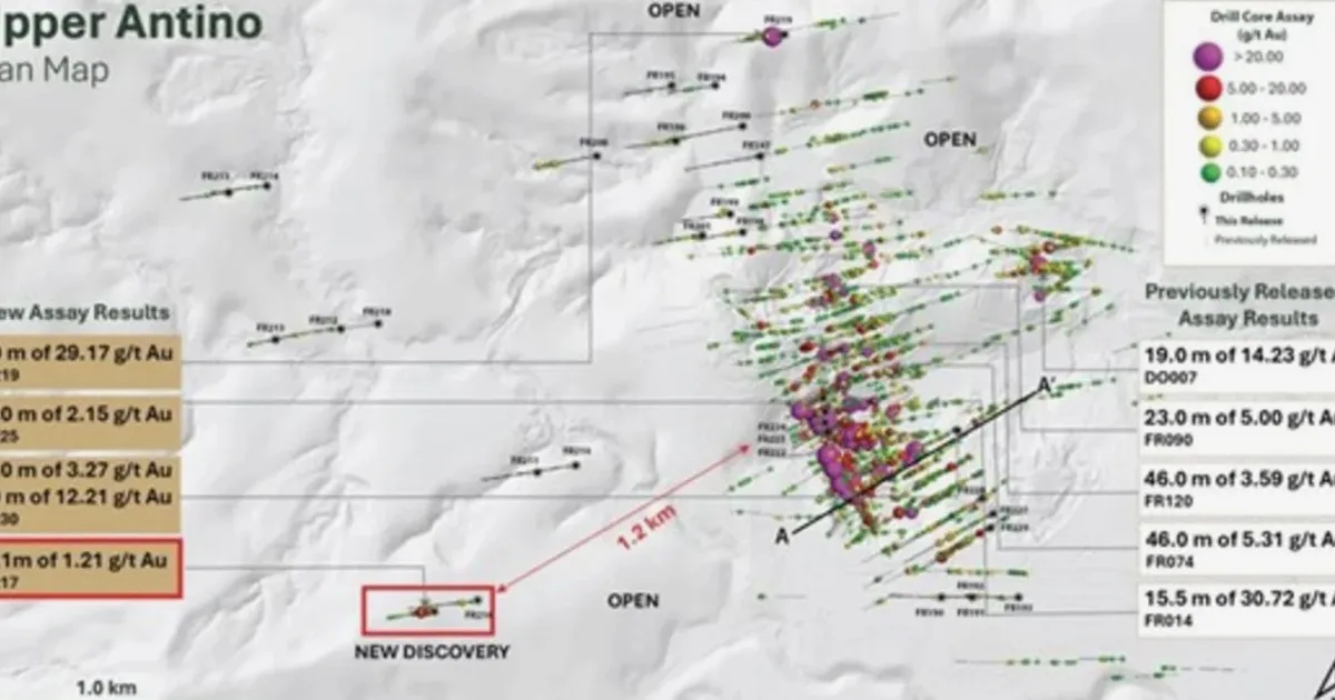Founders Metals Hits 53.1m of 1.21 g/t Au from Surface at New Zone West of Upper Antino