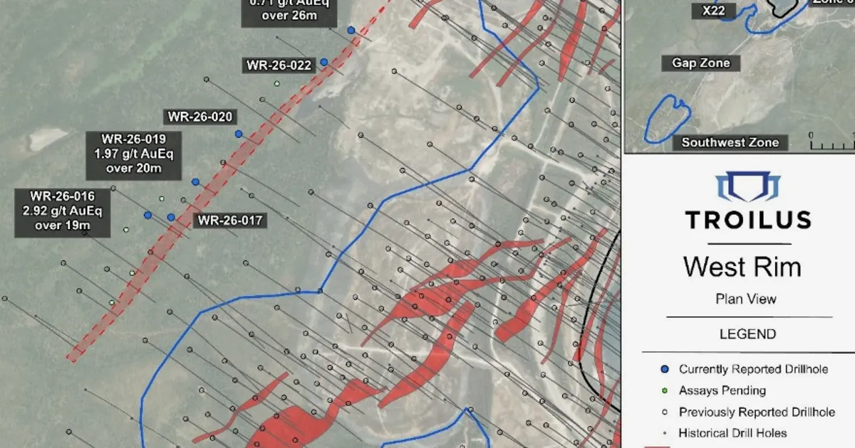 Troilus Expands High-Grade West Rim Discovery with 2.92 g/t AuEQ Over 19 m