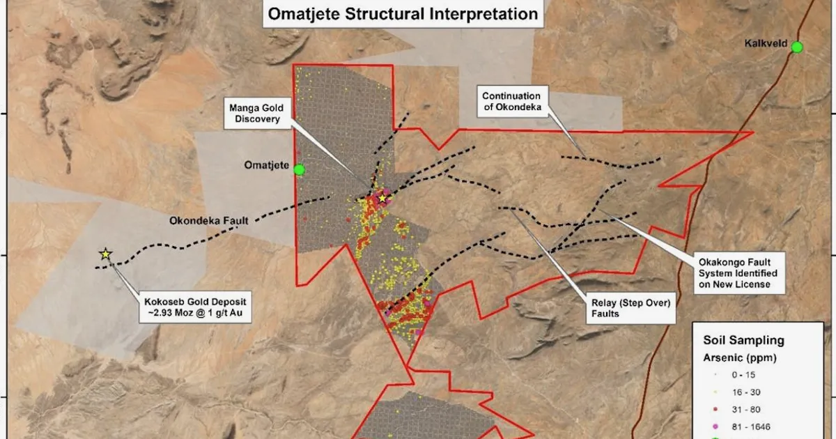 Ongwe Minerals mở rộng dị thường vàng Manga tại Namibia