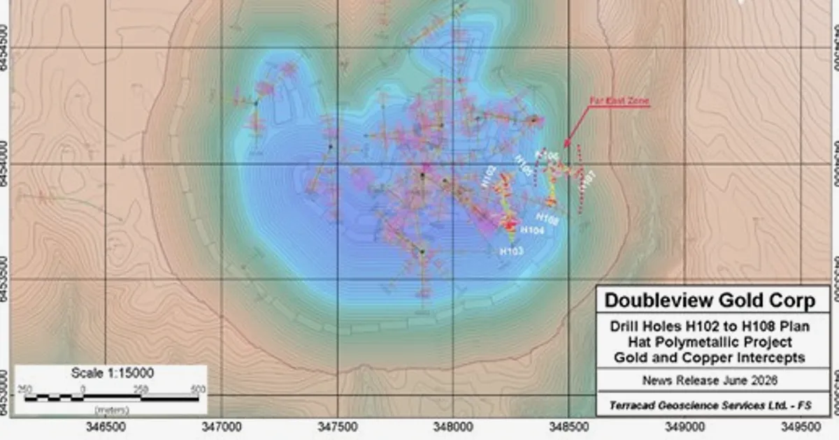 Doubleview Extends Hat Gold-Copper Mineralization 150m East, Hits High-Grade Gold