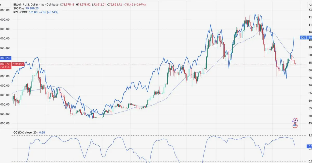Bitcoin and software stocks diverge sharply — history hints at big crypto move ahead